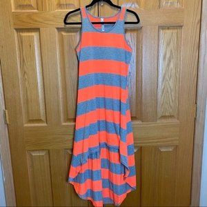 True Rock Gray/Orange Wide Stripe Hi-Lo Hem Tank Style Shirt Dress Size Medium